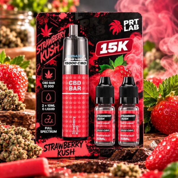 Puff CBD White Rabbit Tornado X 15K CBD Bar – Strawberry Kush (kit + 2 × 10 ml)