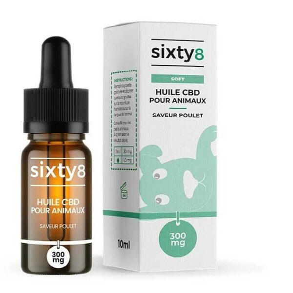 Huile CBD Sixty8 pour animaux – Poulet ou Poisson (10 ml)