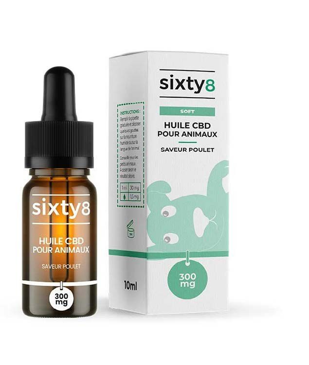 Huile CBD Sixty8 pour animaux – Poulet ou Poisson (10 ml)